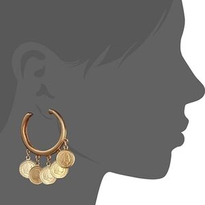 Ben-Amun Gold Hoop Earrings with Dangling Coin Charms